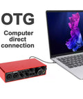 Red Two Channel USB Audio Interface For PC And Mac, 32Bit 192kHz Recording With laptop showing direct connection