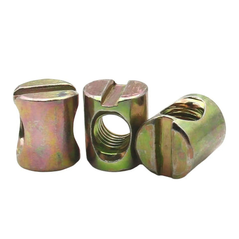 Barrel Nuts For Furniture And Diy Woodworking Hammer Head Threaded Inserts M6 M8 Zinc Plated 10 Pcs Cross Hole Design