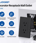 Dope Matte Black Decorator Electrical Wall Receptacle Outlet 15A 125V NEMA 5-15R 2 Pole 3 Wire Self-Grounding UL Listed
