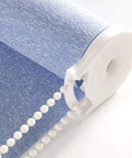 Heavy Duty White Beaded Chain Cord For Roller And Roman Blinds Easy Weekend Fix 10 Yards Adjustable Plastic Pearl Rope viewed with blue fabric.