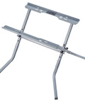 Heavy Duty Table Saw Stand With 350 Pound Load Capacity, Badass Foldable Rolling Workstation, Universal Fit For Jobsites, Tough As Nails And Built Like A Tank, gray steel construction, folded position.