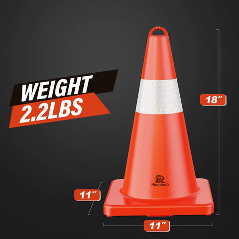 18 Inch Orange Traffic Cones 6 Pack With Handle, Reflective 360 Degree Collar For Parking Lots, Sports Training, Driving Practice