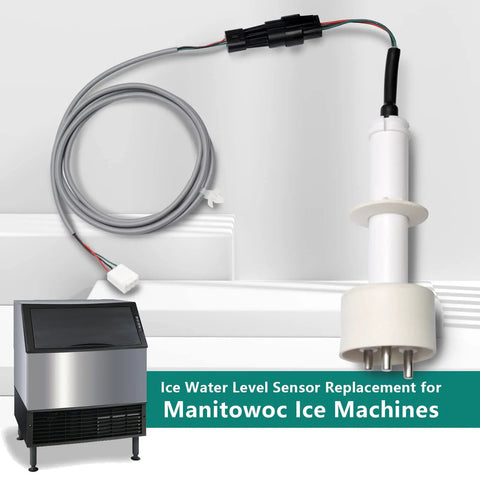 Ice Water Level Sensor Probe Kit Harness Replacement 000016053 For Ice Machines, shown with wiring and ice machine example.
