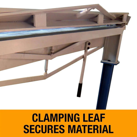 Close-up of the clamping mechanism on the 72-Inch Manual Sheet Metal Brake for 22 Gauge Mild Steel and 20 Gauge Aluminum