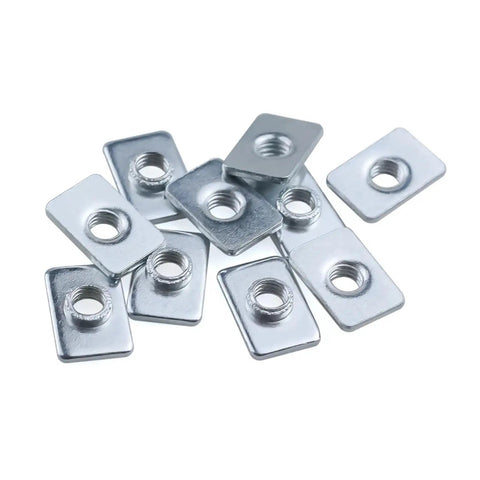 Beefy Zinc Plated Tee T Nuts M3 M4 M5 for 20 Series V Slot Aluminum Profiles, showing multiple nuts in a pile