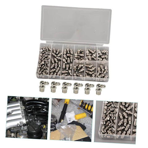 Grease Fitting Kit With Straight Nozzles Nickel Coated Zerk Fittings Assortment For Bearings And Components Easy Install