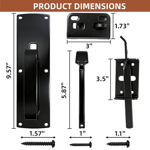 Heavy Duty Thumb Latch Self Locking Gate Latch For Wooden And Vinyl Fences 9 Inch Handle Double Sided Fence Hardware Kit dimensions