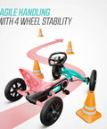 Pedal Go Kart For Kids And Adults With Adjustable Seat And BFR System, path agility, orange cones, durable steel frame