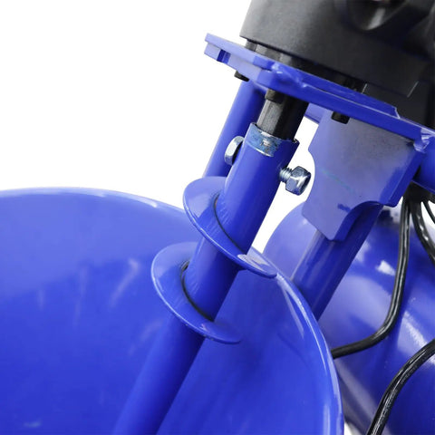 gonana need this badass dual-power polyurethane foam spray machine for waterproof paint put application with 50 liter hopper capacity 220V high pressure atomizer close-up of blue hopper and stirring rod.