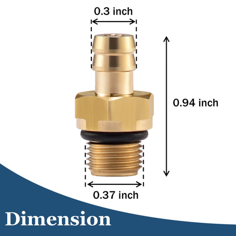 Front view of brass Raincovo chemical injector fitting with 1/8 inch BSP male thread and O-ring.