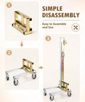 Assembly steps for Heavy Duty Portable Mobile Lifting Stacker Tool That Lets You Boss Cabinets Into Place With Ease.