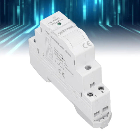 Hassle Free Smart Energy Meter With Instant WiFi App Control For Real Time Power Usage Tracking And Pool Pump Monitoring On Standard AC Outlet Wiring, compact white kWh meter with app control.