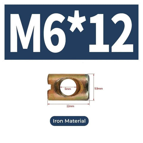 M6 barrel nut with iron material and dimensions for 10 Pack M6 And M8 Barrel Nuts Cross Dowel Fasteners For Furniture Assembly Heavy Duty Fit For Beds Cribs Chairs Tables And Wood Frames With Easy Horizontal Hole Alignment