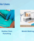 Image showing uses of Titanium Tip Rotary Leather Punch Tool With Adjustable Hole Sizes 0.8Mm 1.0Mm 1.2Mm 1.5Mm And 2Mm for rubber dam punching and model making.