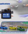 Sub Micro RC Servo Motor With Metal Gear, 8g Light, showcased in 1/28 RC car application settings, ideal for fast digital drift.