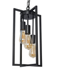 Dope Modern Black Industrial Farmhouse Pendant Light For Kitchen Island And Dining Room Three Light Rectangle Metal Cage Chandelier