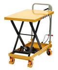 Solid Frame Hydraulic Scissor Lift Table Cart With Five Hundred Pound Capacity And Four Quiet Rollers adjustable height and sturdy design