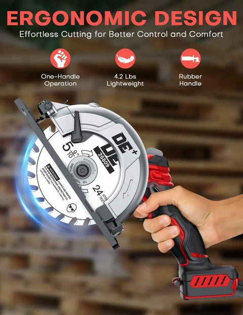 Six Inch Cordless Mini Circular Saw Equipped With Brushless Motor And 5900 Rpm Delivers Smooth Cuts And Cuts Straight Through Pine Lumber While Playing Nice With Existing Milwaukee Batteries, lightweight design with ergonomic rubber handle.
