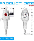 Half Inch NPT High Pressure Air Regulator With T Handle, 0-300 Psi Gauge, Metal Bracket, dimensions detailed illustration