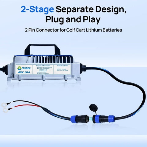 High Voltage 58 Point 4V 18Amp Lithium Ion Battery Charger For Golf Carts And Trolling Motors with 2 pin connector and plug design.