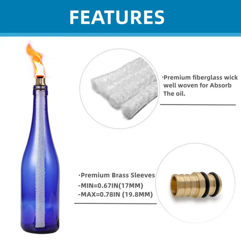 Wine Bottle Torch Kit With Long Life Wicks And Brass Wick Holders For DIY Outdoor Tiki Torches Just Add Any Bottle
