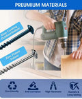 Man using drill with Pocket Hole Screws Kit 700 Pcs Five Size Assortment Of Number Eight Wood Screws, blue and zinc finishes.