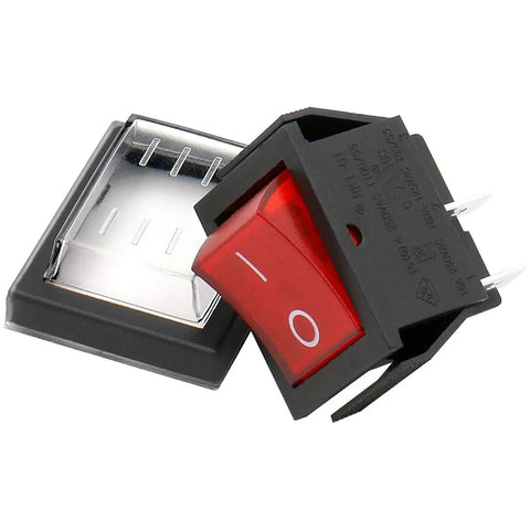 Rocker Switch On Off DPST 4 Terminals With Red Indicator Light 16A 250VAC Weatherproof Cover For Heavy Duty Power Control In Harsh Environments