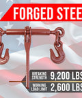 Heavy Duty Ratchet Chain Load Binder Two Pack Built Tough With Forged Grab Hooks On Both Ends Fits One Quarter To Five Sixteenths Inch Chain 2600 Lbs Working Load Limit Tie Down Gear with forged steel and breaking strength 9200 lbs