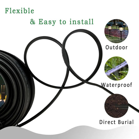 Low Voltage Landscape Lighting Wire 14 Gauge 2 Conductor Black 250 Ft Direct Burial Cable For Outdoor Lighting ETL Listed RoHS Compliant
