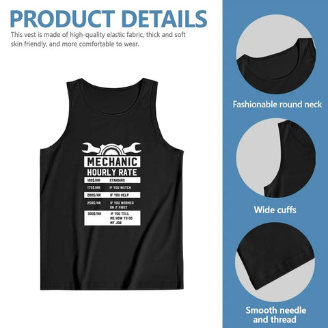 Men's Premium Cotton Tank Top Featuring Mechanic Hourly Rate Graphic And Hella Soft Breathable Sleeveless Shirt, black, sleeveless design.