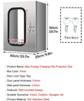 Heavy Duty Wall Mounted EV Charger Enclosure with Lock and Key, All Weather Stainless Steel Protector for Tesla Compatible Stations, dimensions and key included.