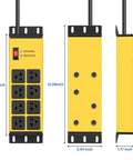 Beefy Magnetic Power Strip With 8 Outlets, 6Ft Cord, Yellow, 20A Switch, Grounding Protection, 4800J Surge, NEMA 5-15P Plug, Built For Garage And Workshop Use, front view