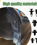 Universal Car Retainer Clips Kit With 200 Pcs Nylon Fasteners shown for auto body fender installation, durable and high quality