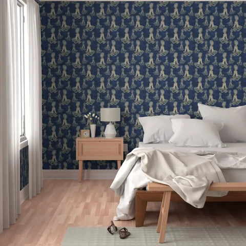 Little Rococo PVC Free Wallpaper Featuring Heavy Duty Poly Blend With Smooth Linen Texture For Kitchens Bathrooms And Mudrooms in bedroom setting.