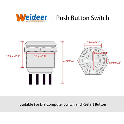 Diagram of 12mm Momentary Push Button Switch With Blue LED Ring That Feels Beefy Tough Metal Chassis Waterproof Power Button