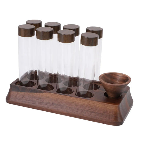 Slay Your Kitchen Game With This Top Shelf Airtight Coffee Bean Cellar Featuring Durable Walnut Wood And Sleek Glass Tubes To Lock In Peak Freshness For Serious Baristas
