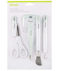 Cricut Basic Tool Set, 5-piece mint crafting tools with scissors and case