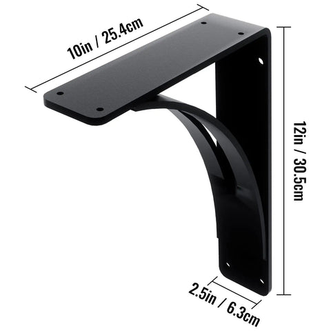 Heavy Duty Shelf Brackets 10 By 12 By 2.5 Inch Two Pack, Steel Triangle Mantel Brackets, DIY Metal Shelf Brackets Matte Black, dimension view