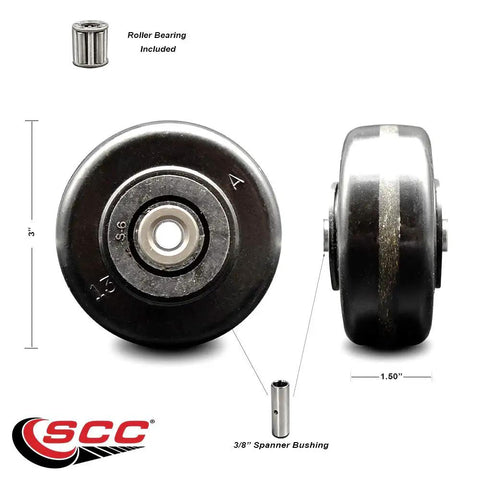 Heavy Duty Three Inch Phenolic Caster Wheel With Super Smooth Rollers And A Three Eighth Inch Bore Built To Hog Six Hundred Pounds Without Breaking A Sweat On Your Favorite Shop Rig