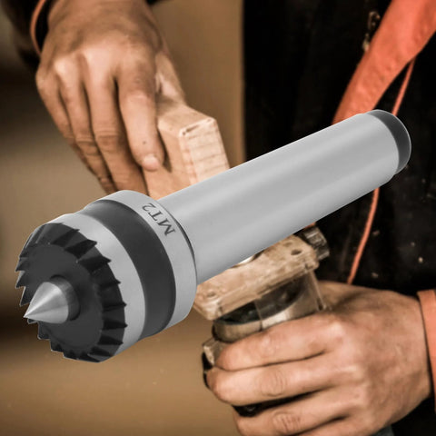 MT2 heavy-duty live tailstock center for lathe; gray metal shaft with conical tip and knurled collar