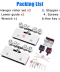 Sliding Glass Barn Door Hardware Kit For Shower Doors With 3 Mm Aluminum Track And Stainless Steel Rollers, packing list.