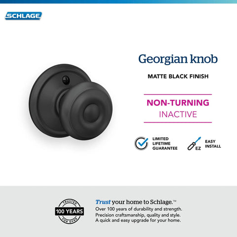 Georgian Style Non Turning Dummy Door Handle One Sided Matte Black Surface Mounted Decorative Pull For Inactive Or Double Doors