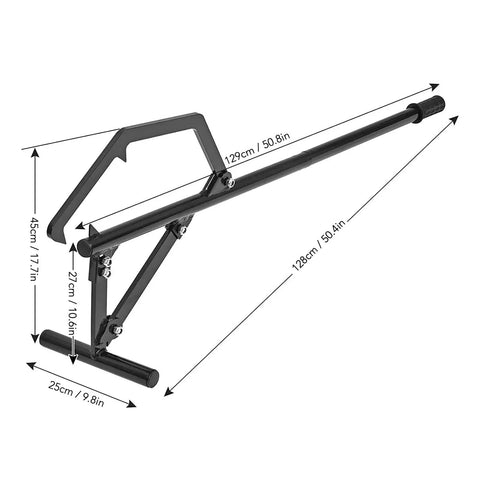 Side view of Log Lifter And Roller For Lawn Mower Lift Jack 51 Inch Adjustable Tilt Hook With Rubber Wood Roller And Non Slip Handle