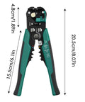 Heavy Duty Automatic Wire Stripper And Adjustable Crimping Tool For Precise Electrical Wiring, shown from the front with measurements.