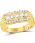 Premium 14k Yellow Gold Mens Wedding Band Ring With Round Natural Diamonds 1 Cttw featuring five round diamonds and a sleek design.