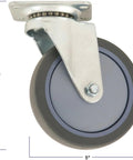 5 Inch Thermoplastic Rubber TPR Swivel Caster, 350 Lb Capacity, Gray, Non Marking Wheel With Heavy Duty Metal Frame, Side View