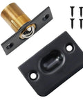 Solid Brass Roller Ball Door Catch Kit With Stainless Steel Roller, Adjustable Spring Latch, Strike Plate, Screws, Black Finish