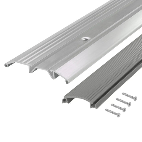Heavy Duty Low Profile Exterior Door Threshold 3-3/4 In W X 3/4 In H X 32 In L Silver Aluminum and Vinyl with screws included