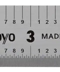 Pro Grade Compact Dual Scale Steel Ruler 6x150mm With Inch And Metric Graduations For Precision Measuring, 0.10 Inch And 0.01 Inch, 1mm And 0.5mm Steps, Satin Chrome Finish, Three Sixty Fourths Of An Inch Thick, Three Quarters Of An Inch Wide, steel ruler close-up