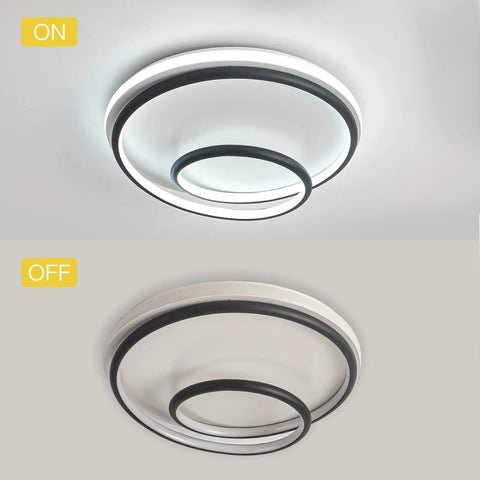 LED Flush Mount Ceiling Light Lit 12 Inch Round 48W 6000K Cool White Modern Fixture For Kitchen Living Room Bedroom Black Finish Wraparound Circular Design For Bright Sleek Illumination showing on and off modes